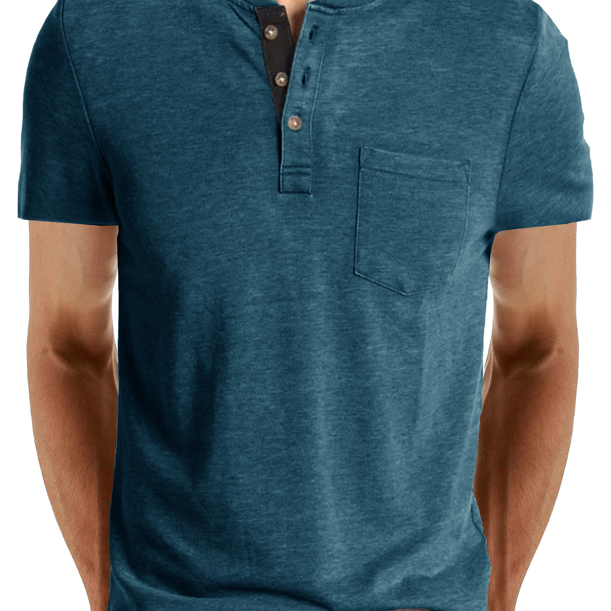 Men's Summer Solid Color Cotton Casual Henley Collar Short Sleeve T-Shirt