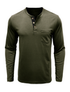 Men's Solid Color Cotton Casual Henry Collar Pocket Long Sleeve T-Shirt