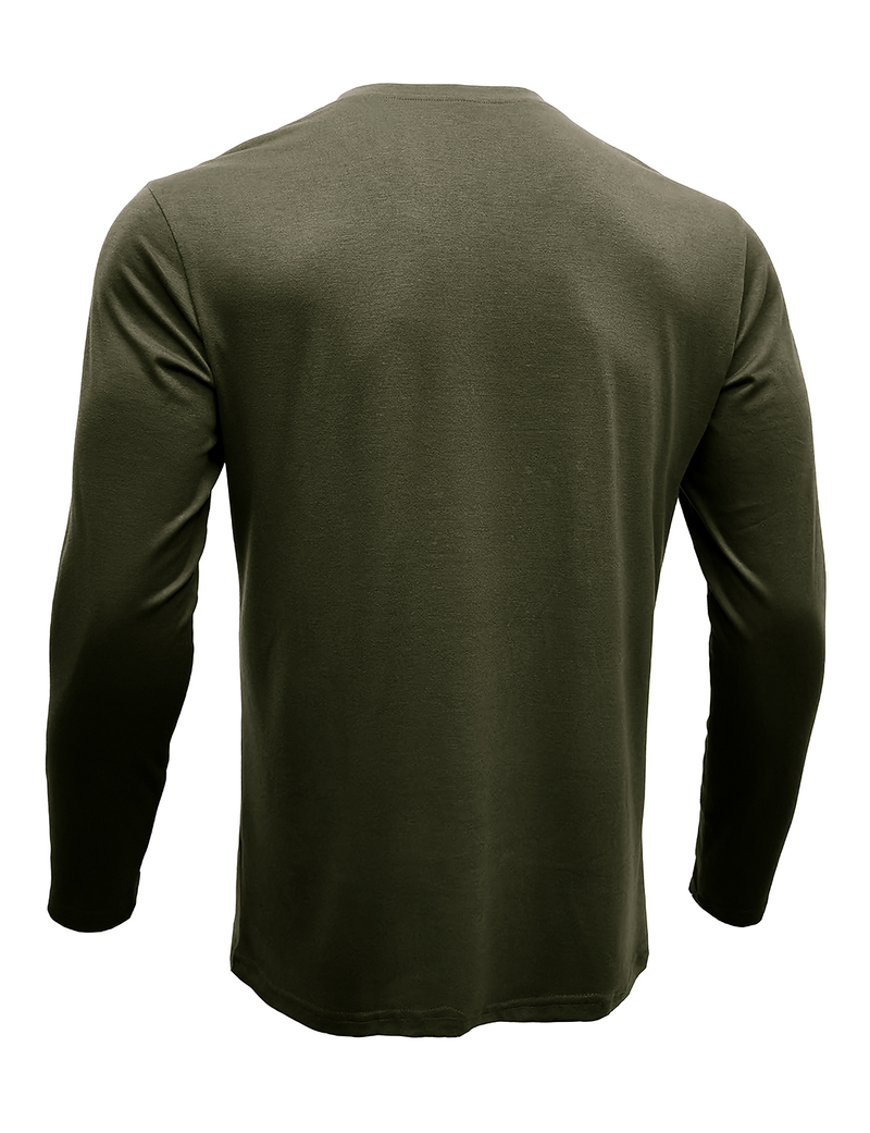 Men's Solid Color Cotton Casual Henry Collar Pocket Long Sleeve T-Shirt