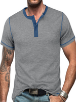 Men's Vintage Solid Color Henley Collar Casual Short Sleeve T-Shirt