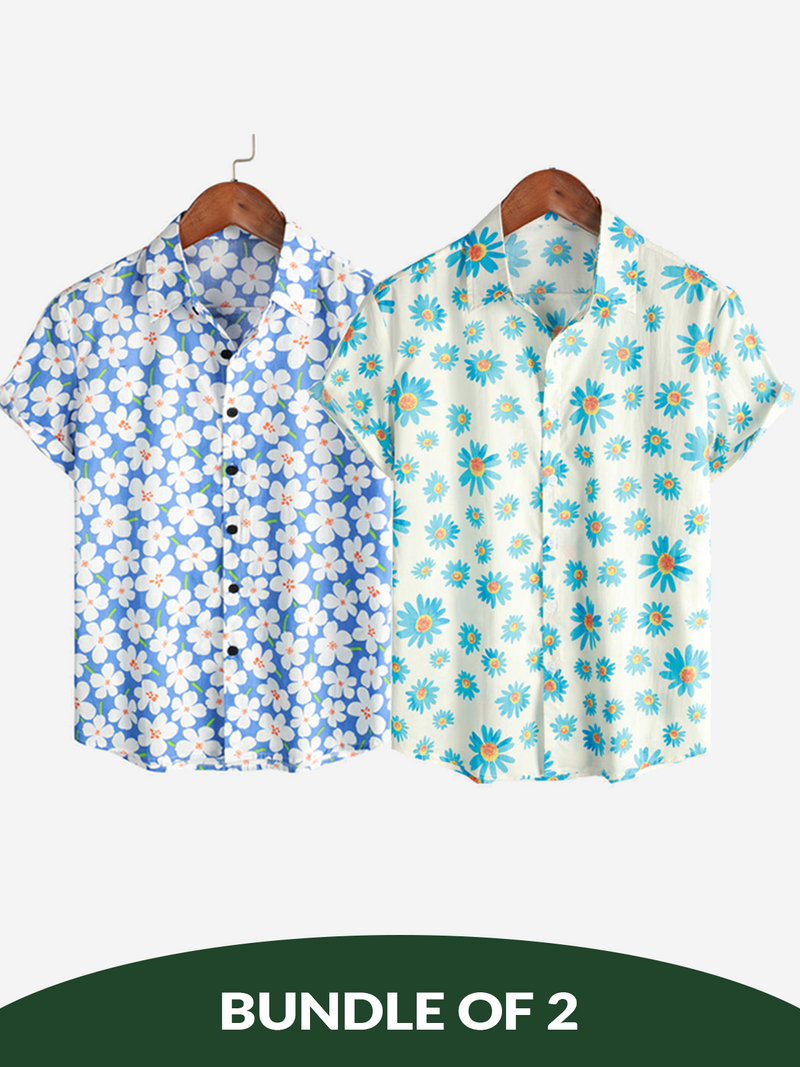 Bundle Of 2 | Men's Floral Cotton Tropical Hawaiian Shirts