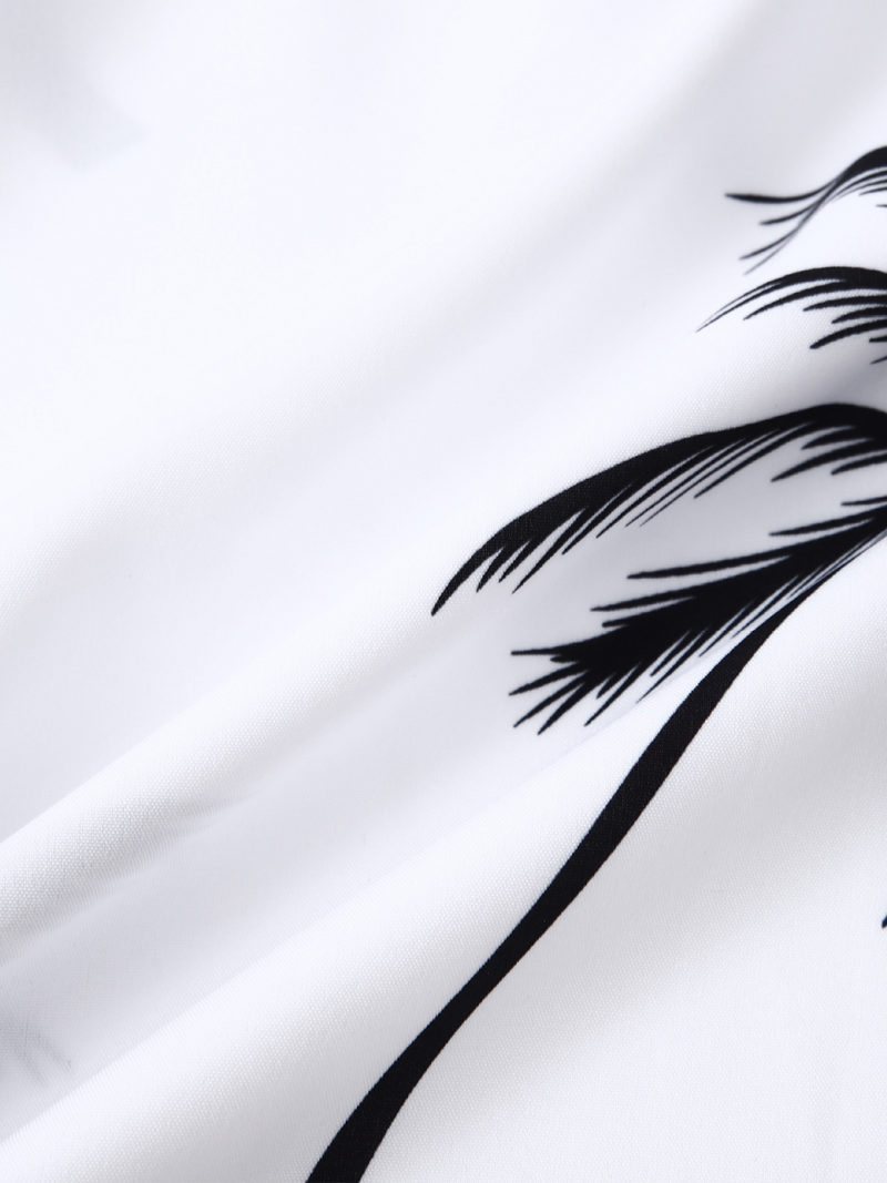 Men's Palm Tree Print Hawaiian Button Up Summer Short Sleeve Shirt