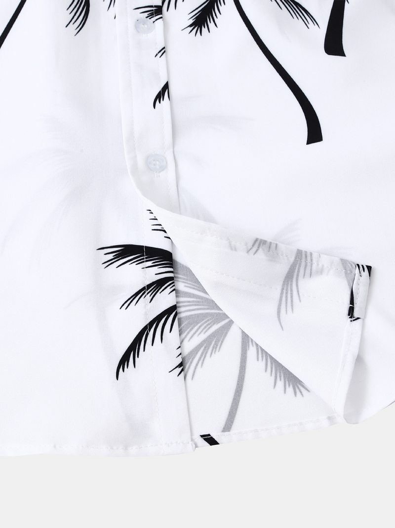 Men's Palm Tree Print Hawaiian Button Up Summer Short Sleeve Shirt