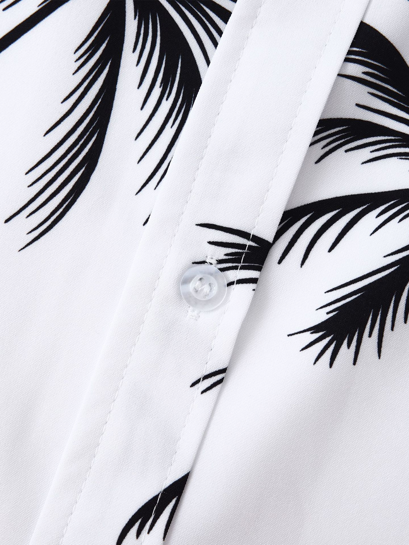 Men's Palm Tree Print Hawaiian Button Up Summer Short Sleeve Shirt