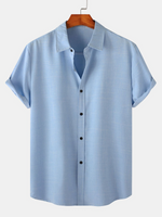 Men's Casual Breathable Solid Color Lapel Summer Short Sleeve Shirt