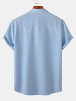 Men's Casual Breathable Solid Color Lapel Summer Short Sleeve Shirt