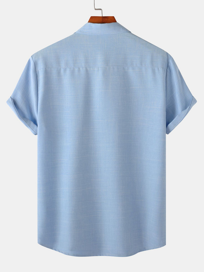 Men's Casual Breathable Solid Color Lapel Summer Short Sleeve Shirt