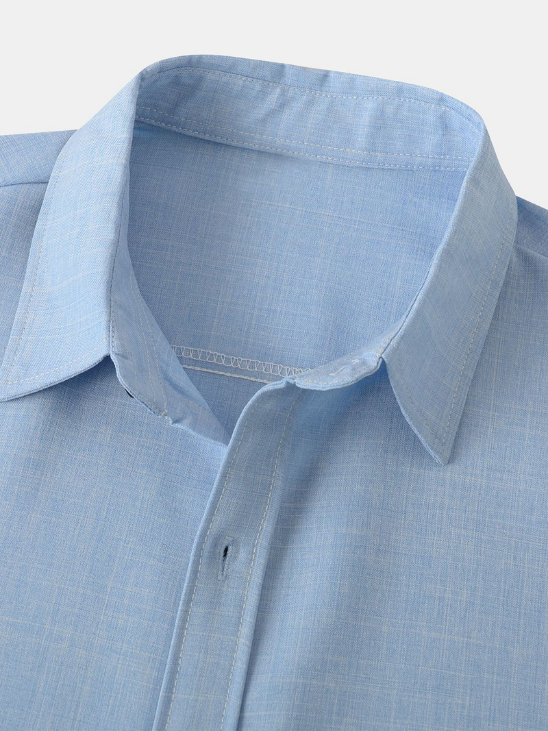 Men's Casual Breathable Solid Color Lapel Summer Short Sleeve Shirt
