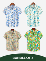 Bundle Of 4 | Men's Floral Cotton Tropical Hawaiian Shirts