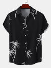 Men's Palm Tree Print Hawaiian Button Up Summer Short Sleeve Shirt