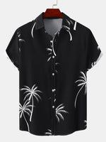 Men's Palm Tree Print Hawaiian Button Up Summer Short Sleeve Shirt
