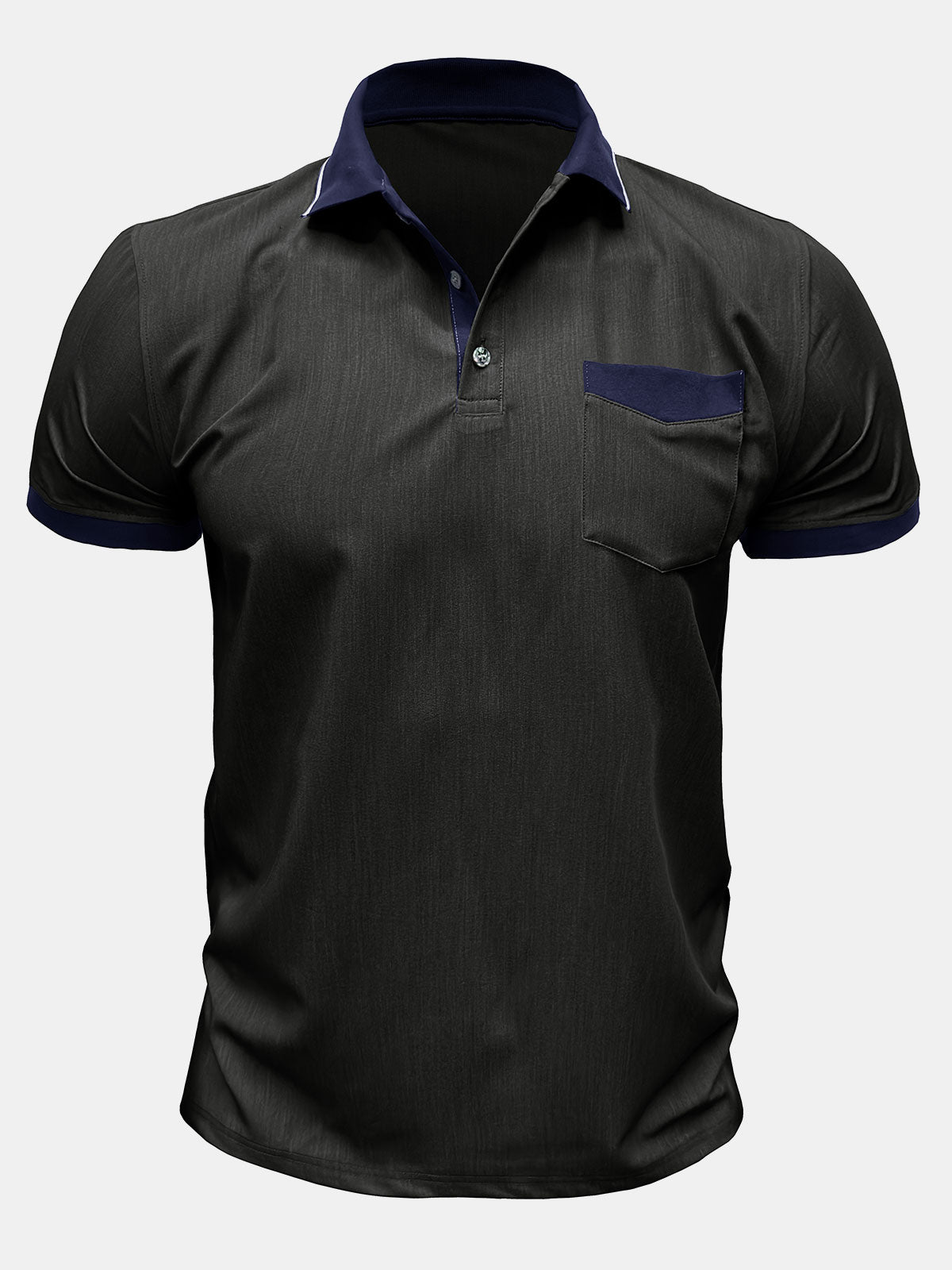 Men's Two-Tone Short Sleeve Polo Shirt with Pocket