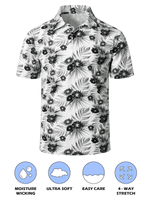 Men's Tropical Floral Print Cotton Vacation Sports Golf Short Sleeve Polo Shirt