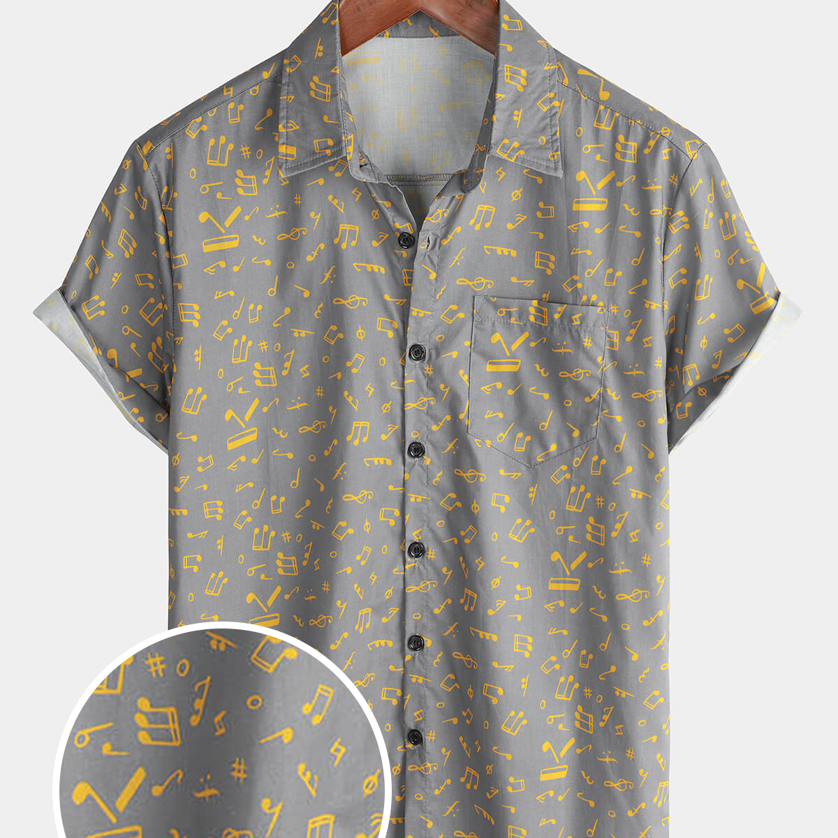 Men's Short Sleeve Holiday Summer Music Festival Funny Button Up Cotton Shirt
