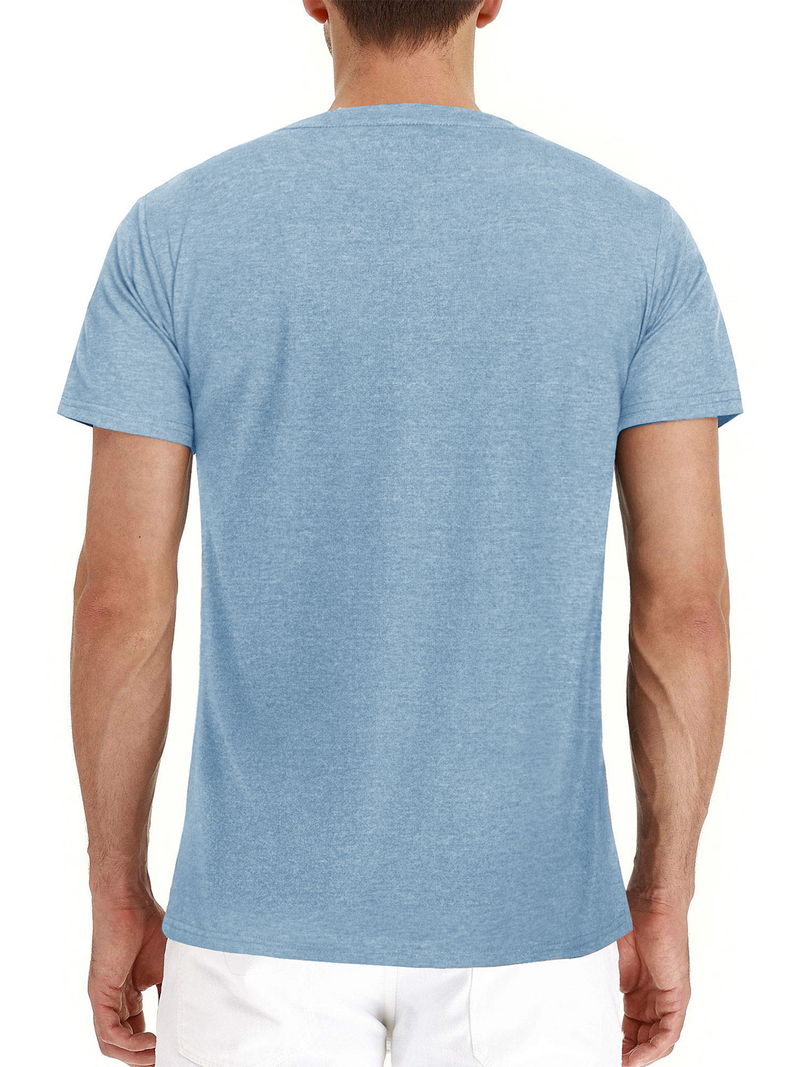 Men's Summer Solid Color Cotton Casual Henley Collar Short Sleeve T-Shirt