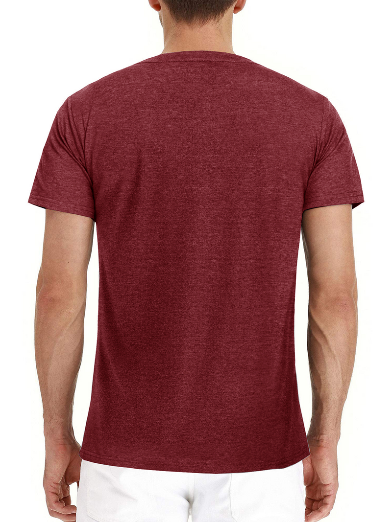Men's Summer Solid Color Cotton Casual Henley Collar Short Sleeve T-Shirt