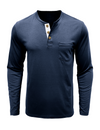 Men's Solid Color Cotton Casual Henry Collar Pocket Long Sleeve T-Shirt