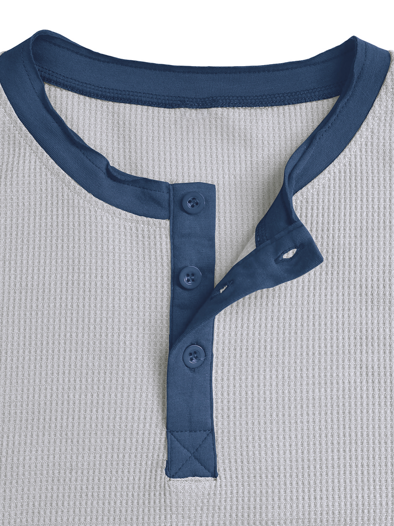 Men's Vintage Solid Color Henley Collar Casual Short Sleeve T-Shirt