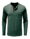 Men's Solid Color Cotton Casual Henry Collar Pocket Long Sleeve T-Shirt