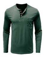 Men's Solid Color Cotton Casual Henry Collar Pocket Long Sleeve T-Shirt