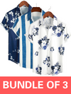 Bundle Of 3 | Men's Floral & Stripe Holiday Summer Print Casual White Beach Short Sleeve Shirts