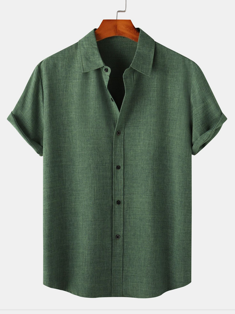 Men's Casual Breathable Solid Color Lapel Summer Short Sleeve Shirt