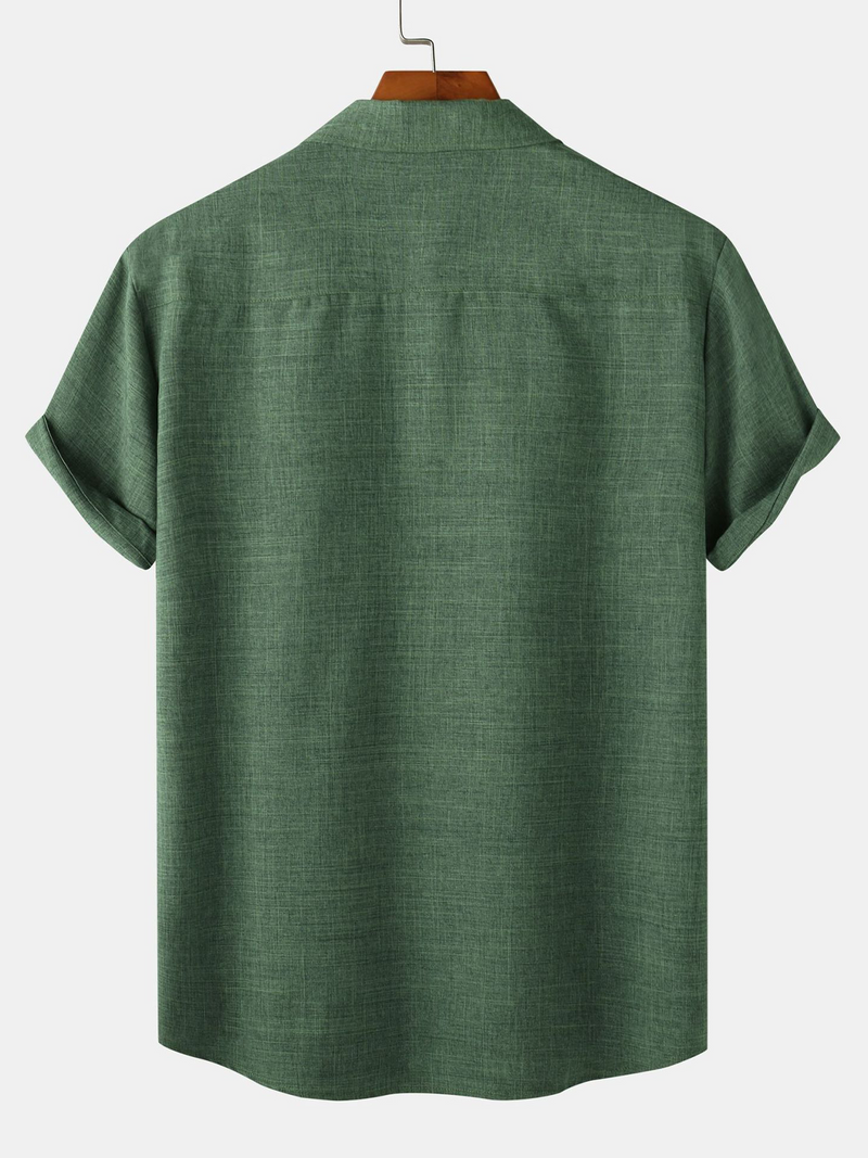 Men's Casual Breathable Solid Color Lapel Summer Short Sleeve Shirt
