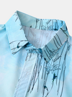 Men's Flower Print Light Blue Vacation Beach Short Button Up Sleeve Hawaiian Shirt