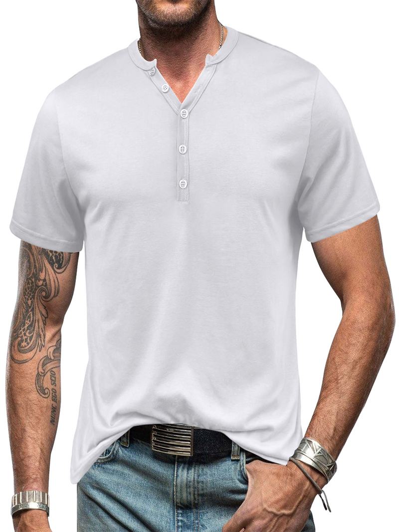 Men's V Neck Breathable Solid Color Casual Cotton Short Sleeve T-Shirt