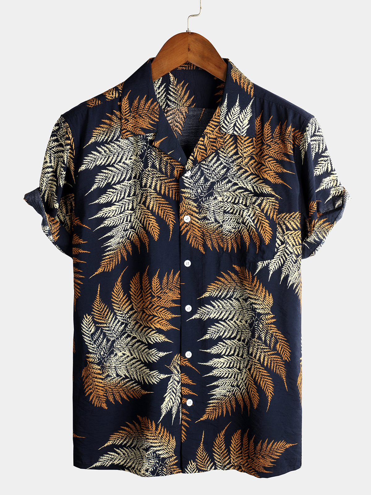 Men's Short Sleeve Chest Pocket Cotton Print Shirt
