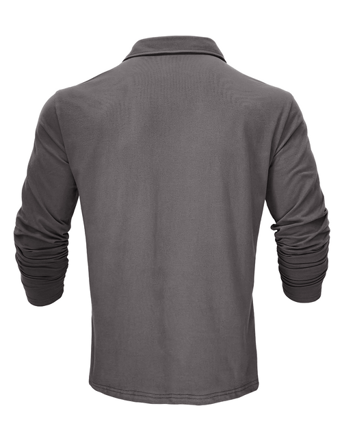 Men's Cotton Casual Solid Color Pocket Long Polo Shirt