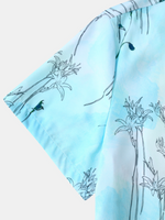 Men's Flower Print Light Blue Vacation Beach Short Button Up Sleeve Hawaiian Shirt
