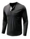 Men's Solid Color Cotton Casual Henry Collar Pocket Long Sleeve T-Shirt