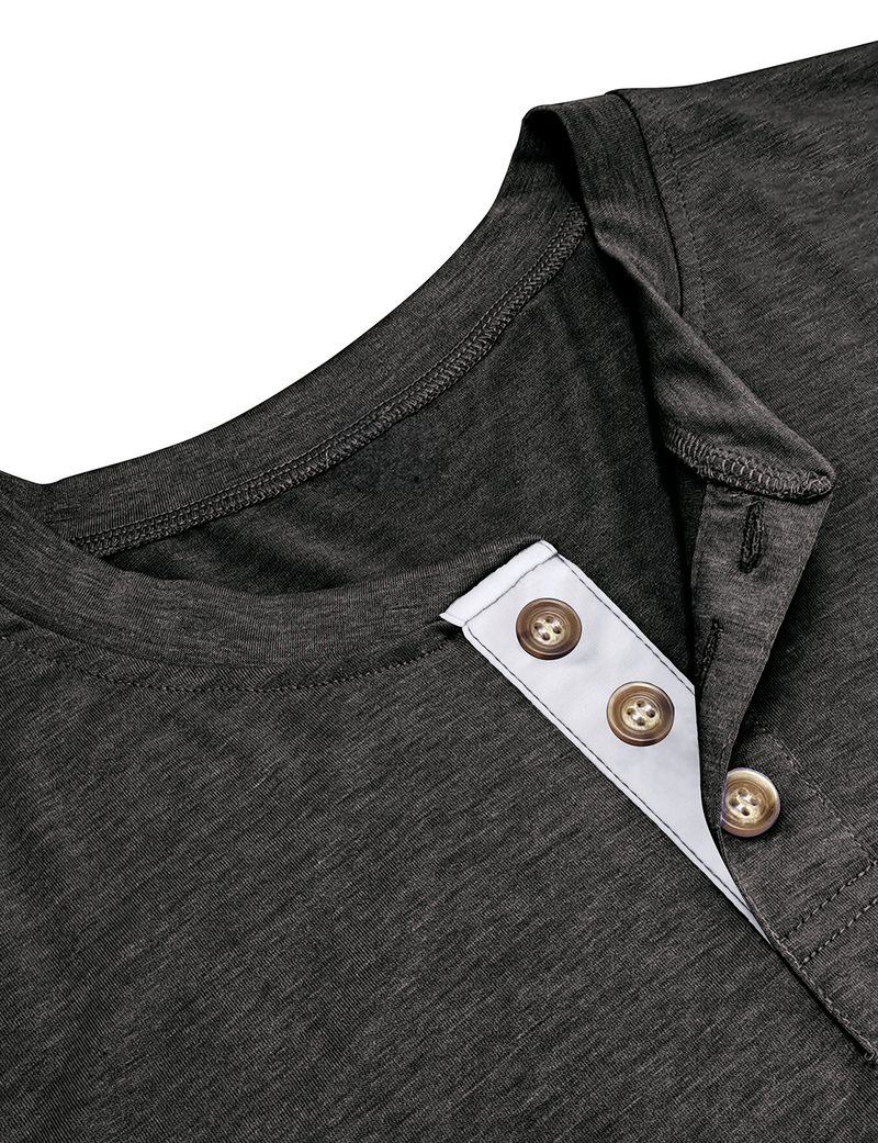 Men's Solid Color Cotton Casual Henry Collar Pocket Long Sleeve T-Shirt