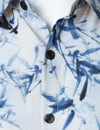 Men's Cotton Bamboo Art Print Button Summer Casual Short Sleeve Light Blue Hawaiian Shirt