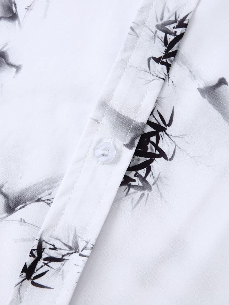 Men's Bamboo Print Vacation Short Sleeve Button Up Casual Shirt