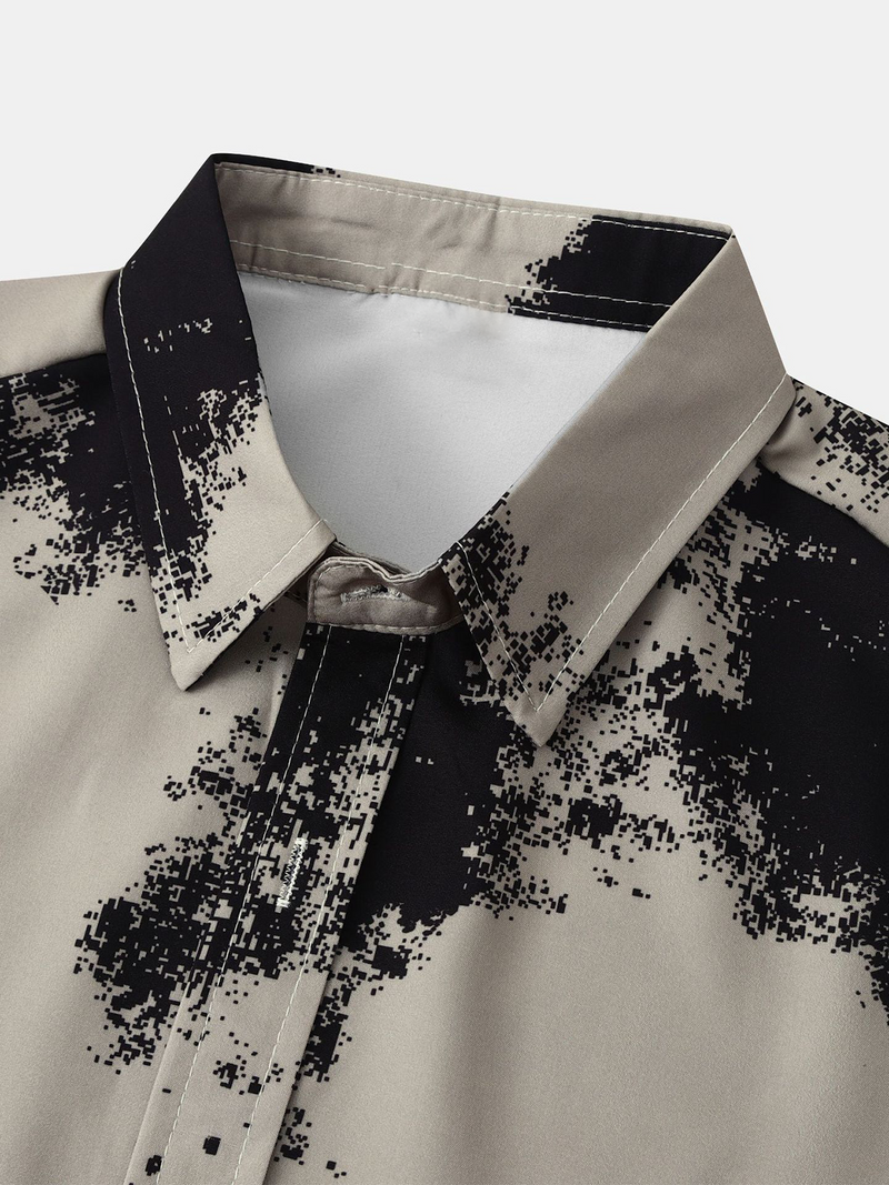 Men's Abstract Print Casual Button Up Short Sleeve Shirt