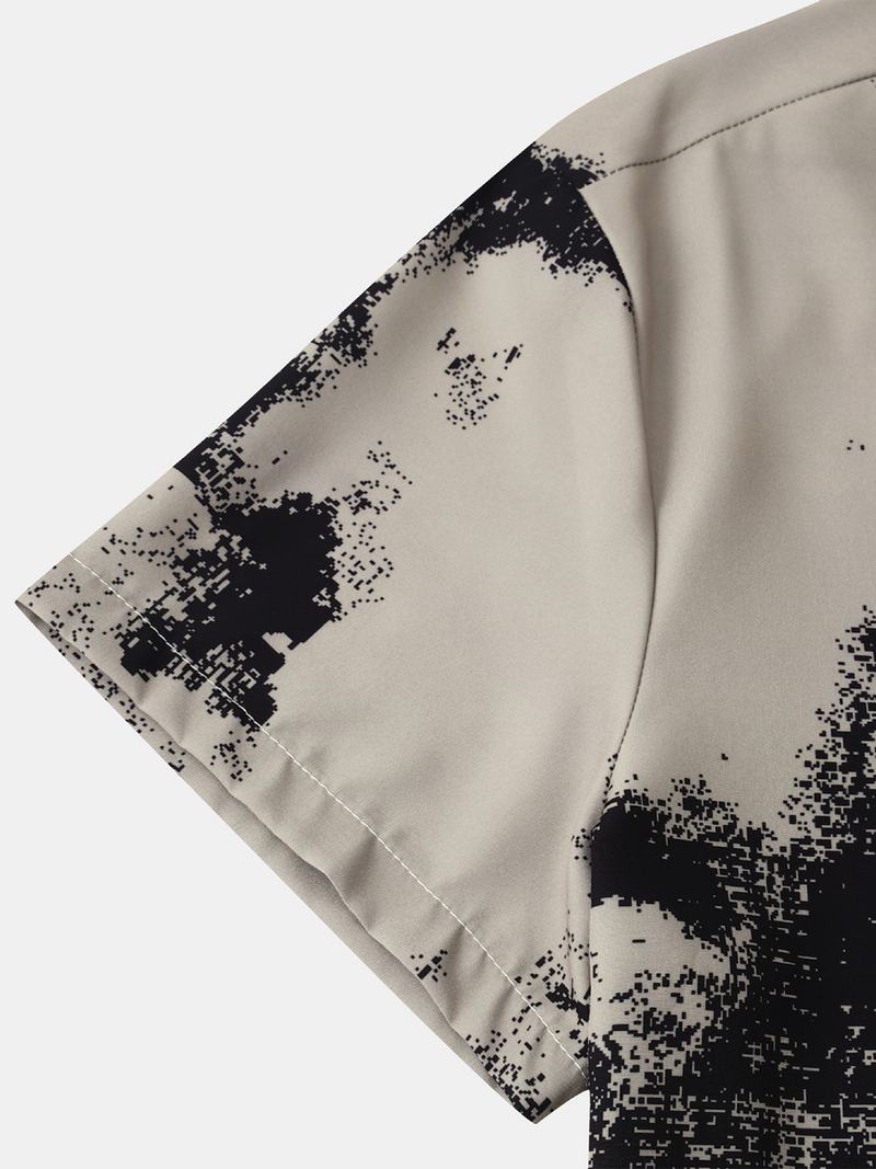 Men's Abstract Print Casual Button Up Short Sleeve Shirt