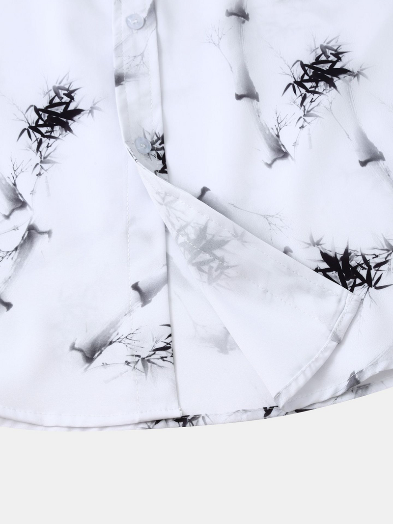 Men's Bamboo Print Vacation Short Sleeve Button Up Casual Shirt