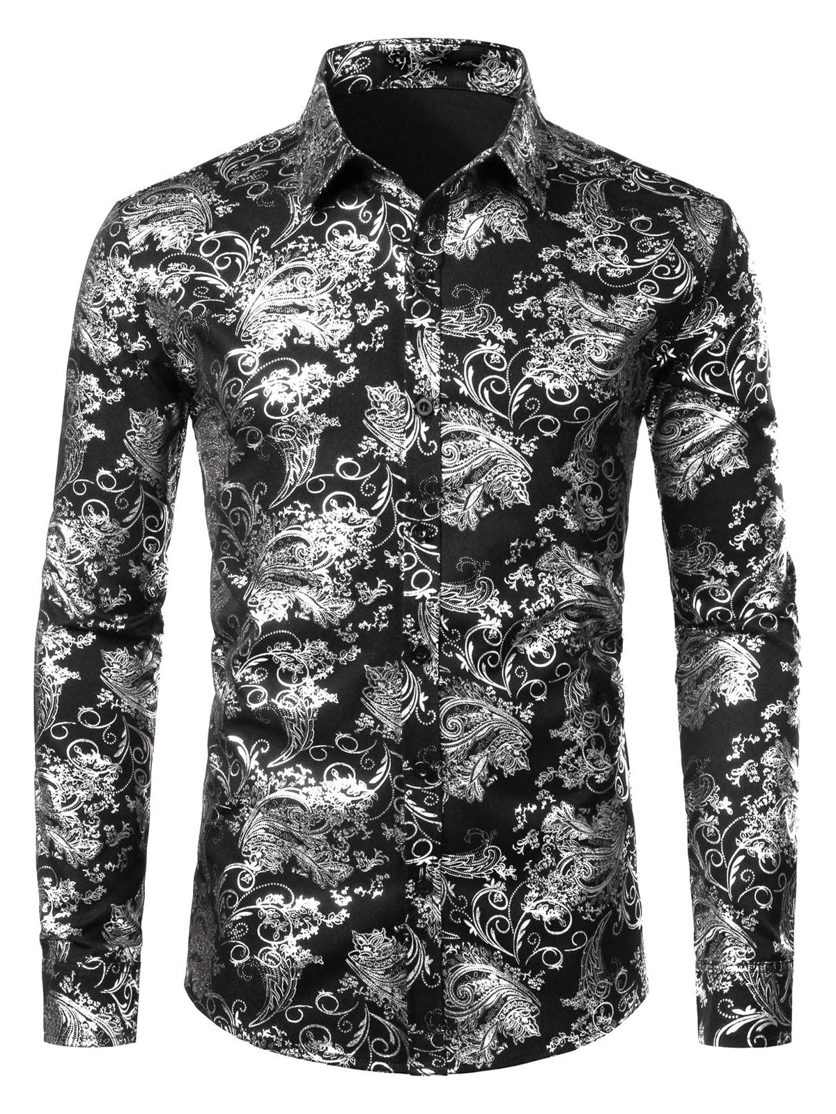 Men's Luxury Paisley Shiny Floral Print Button Down Dress Shirts