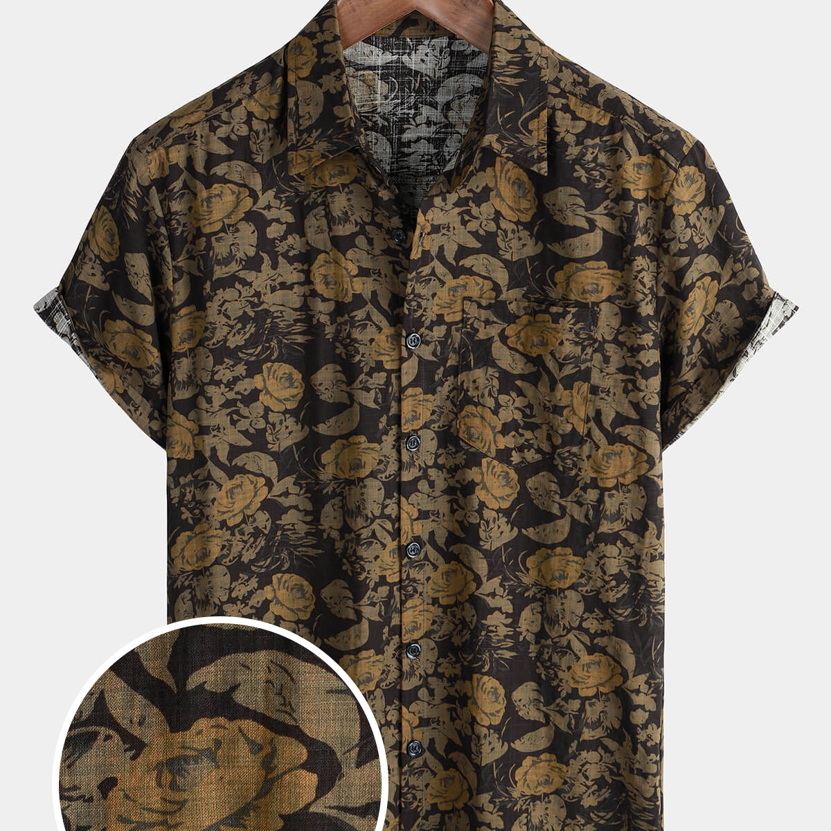 Men's Floral Vintage Holiday Cotton Button Up Short Sleeve Shirt