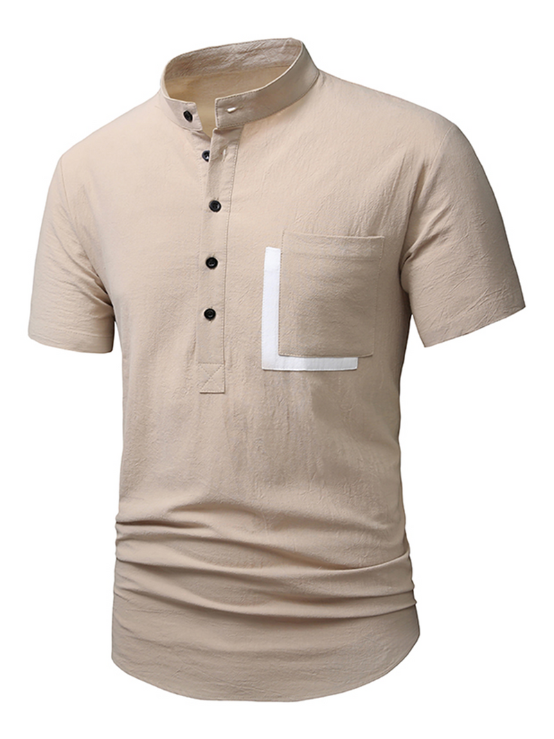 Men's Cotton Casual Pocket Beach Summer Short Sleeve Button Shirt