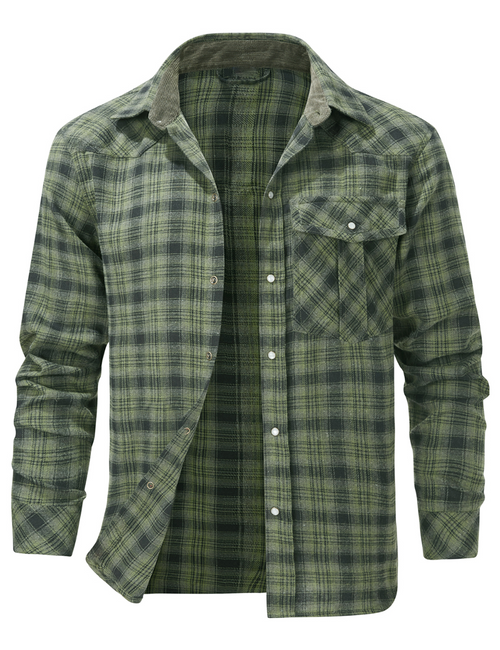 Men's Plaid Casual Pocket Button Up Long Sleeve Shirt