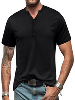 Men's V Neck Breathable Solid Color Casual Cotton Short Sleeve T-Shirt