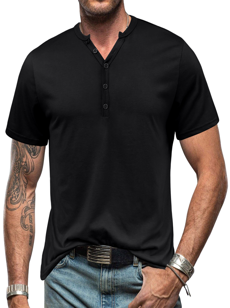 Men's V Neck Breathable Solid Color Casual Cotton Short Sleeve T-Shirt