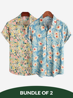 Bundle Of 2 | Men's Vintage Floral Cotton Short Sleeve Shirts