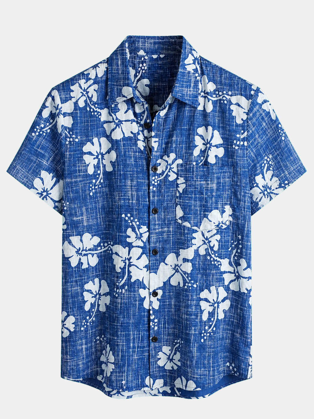 Men's Blue Floral Vintage Short Sleeve Button Up Beach Tropical Hawaiian Shirt