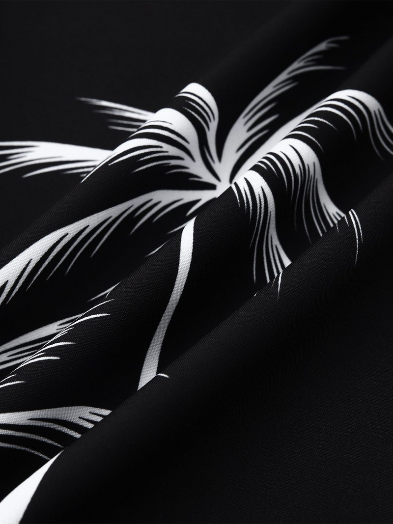 Men's Palm Tree Print Hawaiian Button Up Summer Short Sleeve Shirt