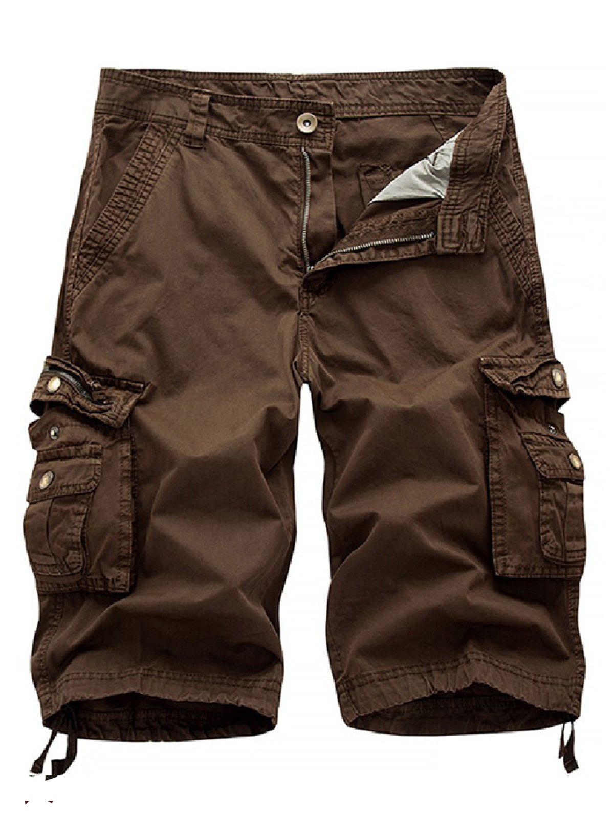 Men's Plus Size Solid Color Casual Outdoor Multi-Pocket Cotton Shorts