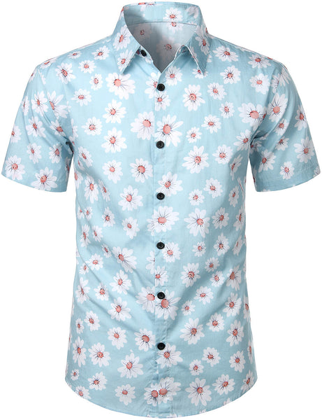 Men's Floral Daisy Print Tropical Hawaiian Cotton Flower Shirt ...